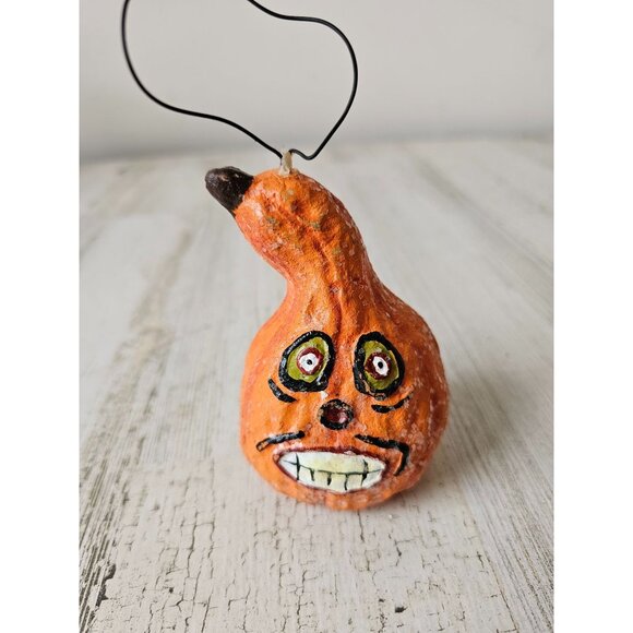 Vintage dept 56 glitter gourd pumpkin ornament jack-o'-lantern anthromorphic sha - Picture 1 of 8